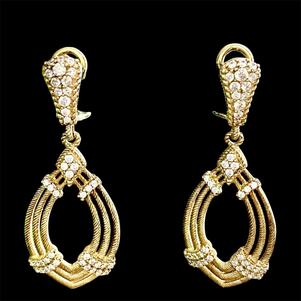 Elegant Judith Ripka Gold washed Silver Drop Earrings